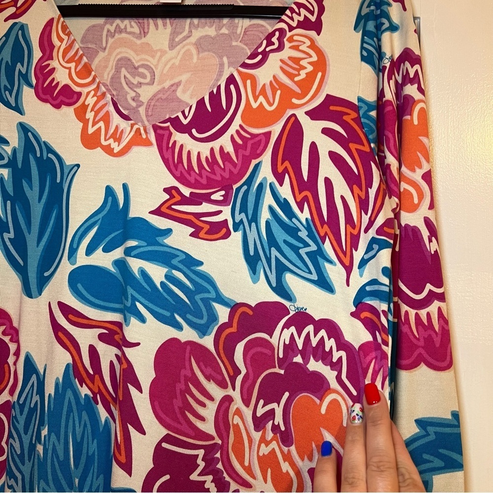 #96 DIANE VON FURSTENBERG KADEN SILK FLORAL V-NECK DRESS W. 3/4 SLEEVES SIZE 12 - Picture 4 of 7
